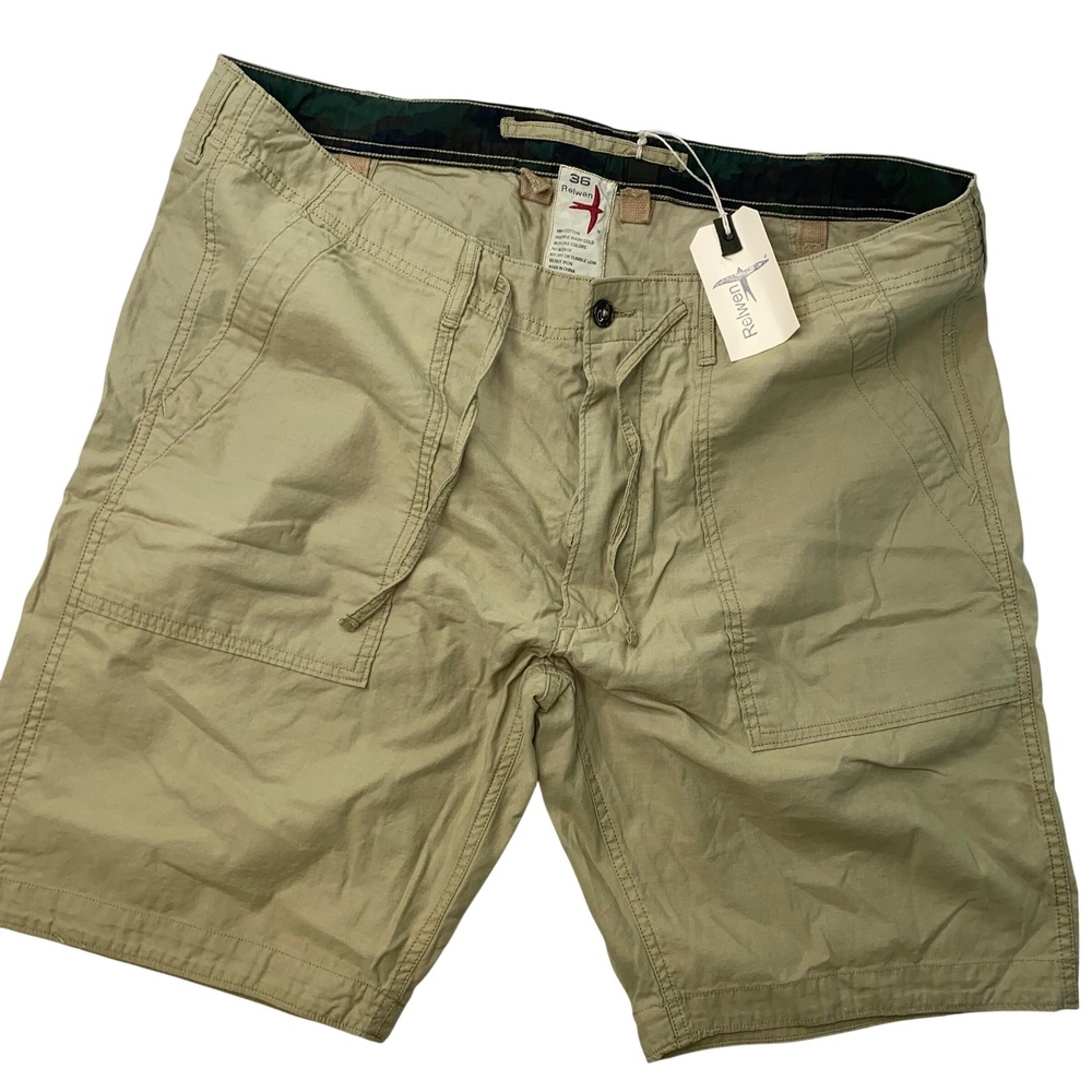 Relwen Shorts Mens 36 Khaki Tan Utility Drawstring Cotton M607701 Camo Trim 9.5"